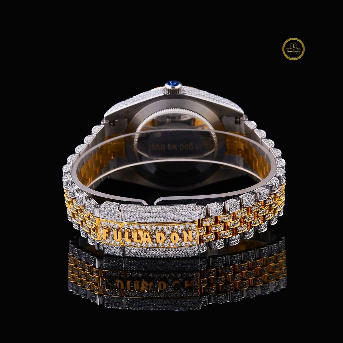 Two-Tone Calendar Watch with Burgundy Roman Dial Diamond Bezel & 5-Link Bracelet