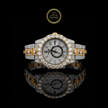 Majestic Two-Tone Iced-Out Lab Diamond Timepiece with Bold Round Bezel For Him