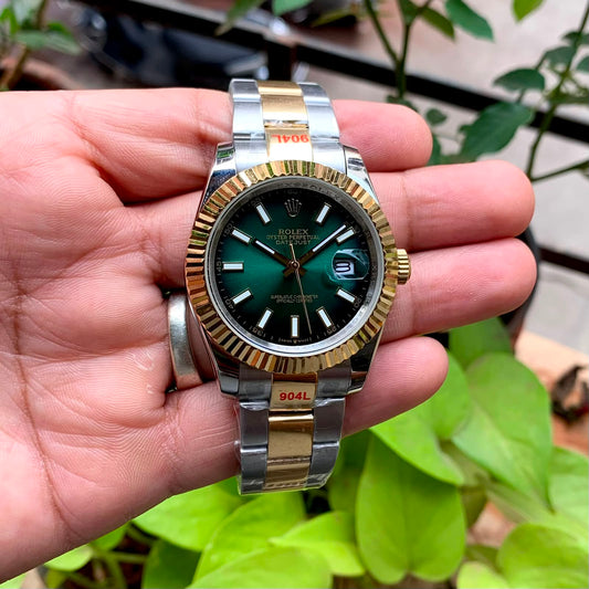 Two-Tone Green Dial Date Automatic Wristwatch - View 2