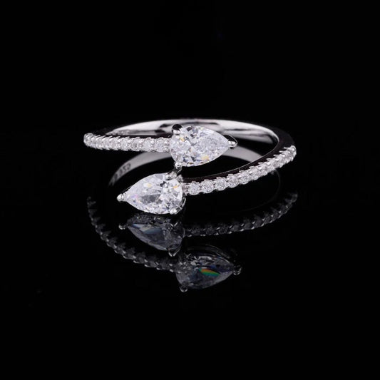 Toi et Moi Cut Moissanite Diamond Bypass Engagement Ring