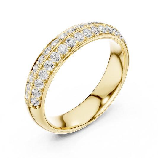 Double Row Round Cut Moissanite Diamond Pave Wedding Ring Band - View 2