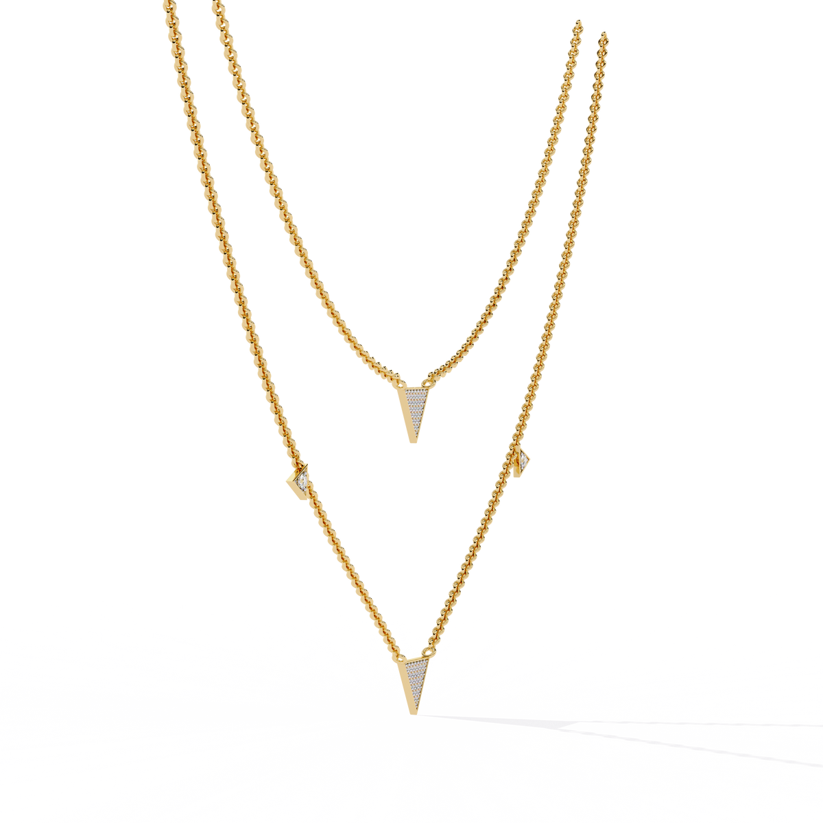 Two Layered Triangle Moissanite Diamond Pave Necklace - View 10