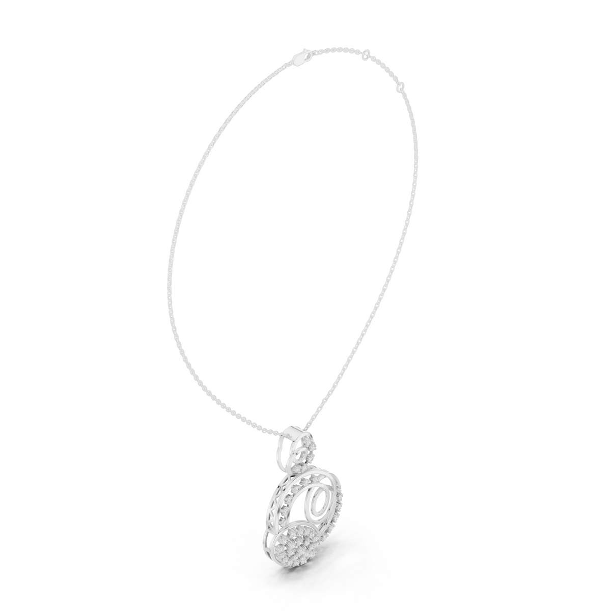 Abstract Swirl Circle Moissanite Pendant with Pave Accents - View 9