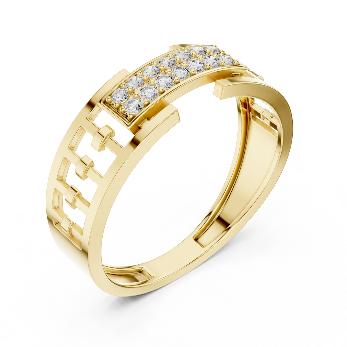 Round Cut Lab Grown Diamond Men's Rectangular Pave Center Geometric Ring - View 4