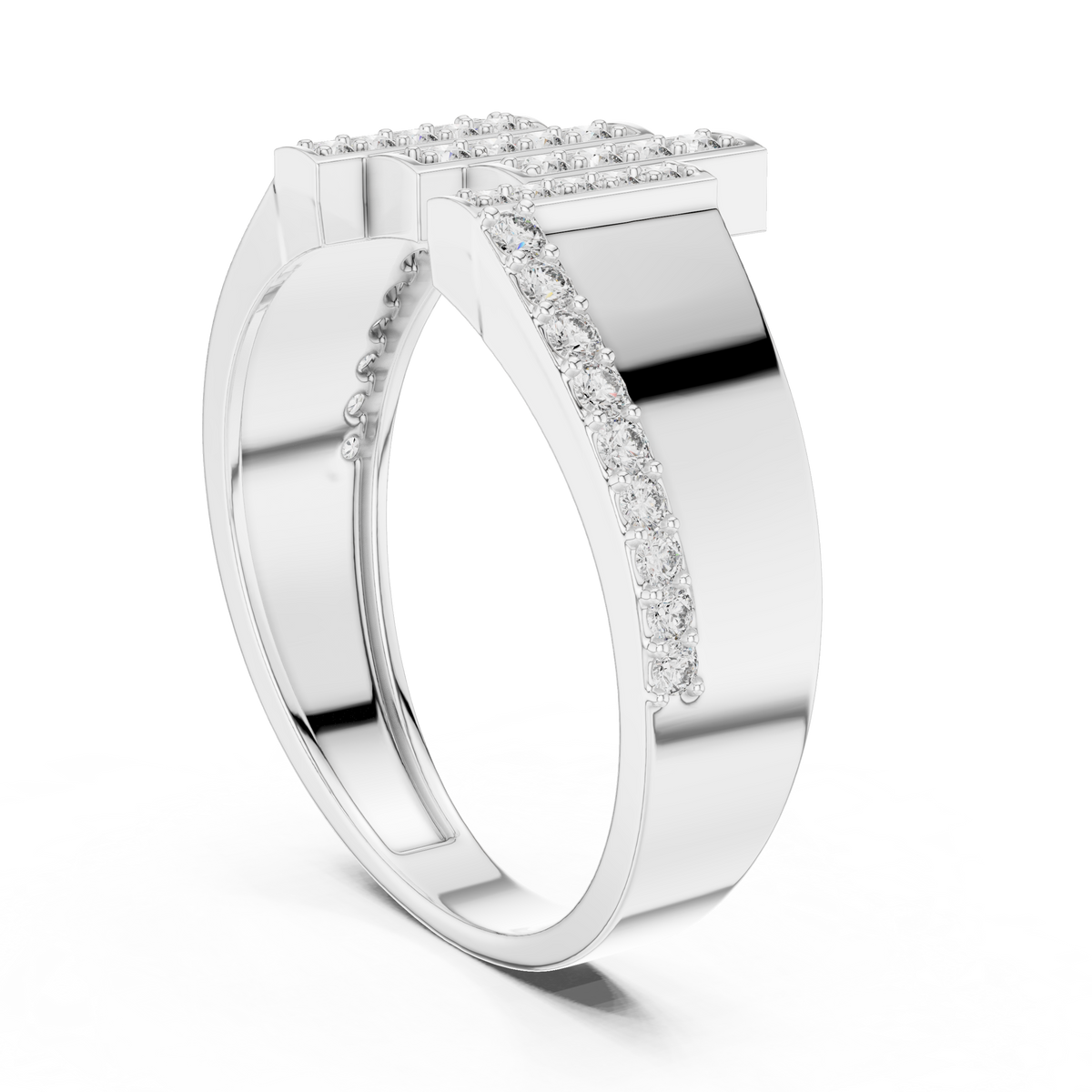 Round Cut Lab Grown Diamond Men's Architectural Equalizer Pave Statement Ring - View 9