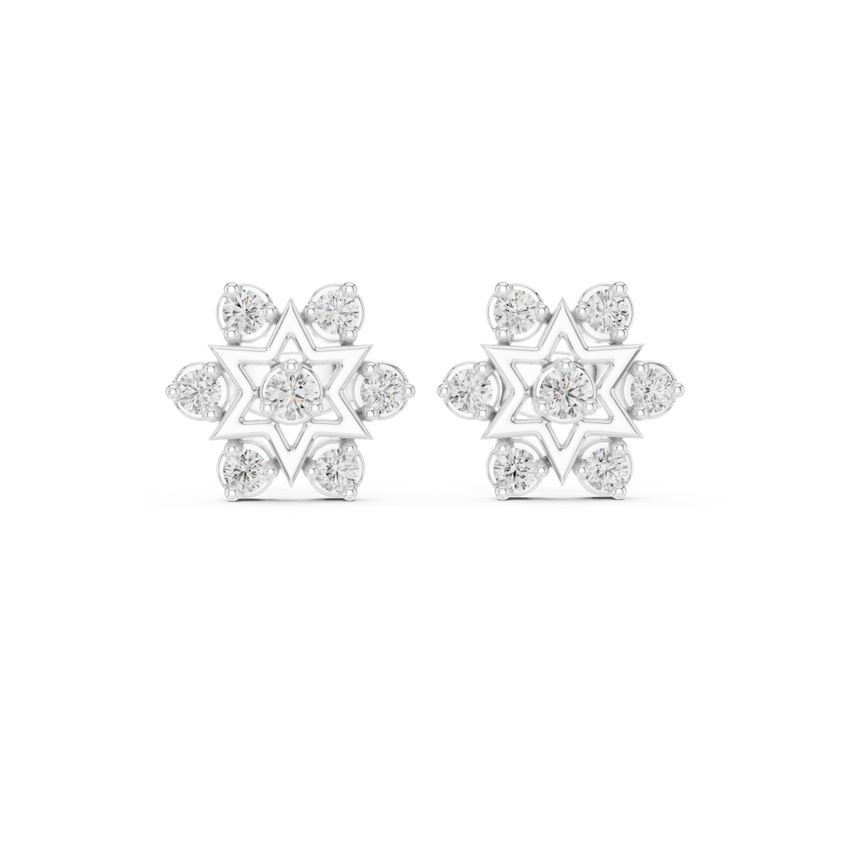 Cluster Round Moissanite Diamond Star Motif Studs Earring - View 3