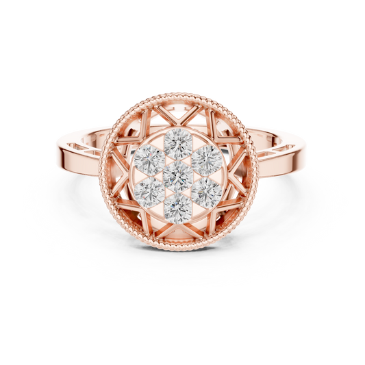 Round Moissanite Diamond Starburst Cluster Engagement Ring - View 2