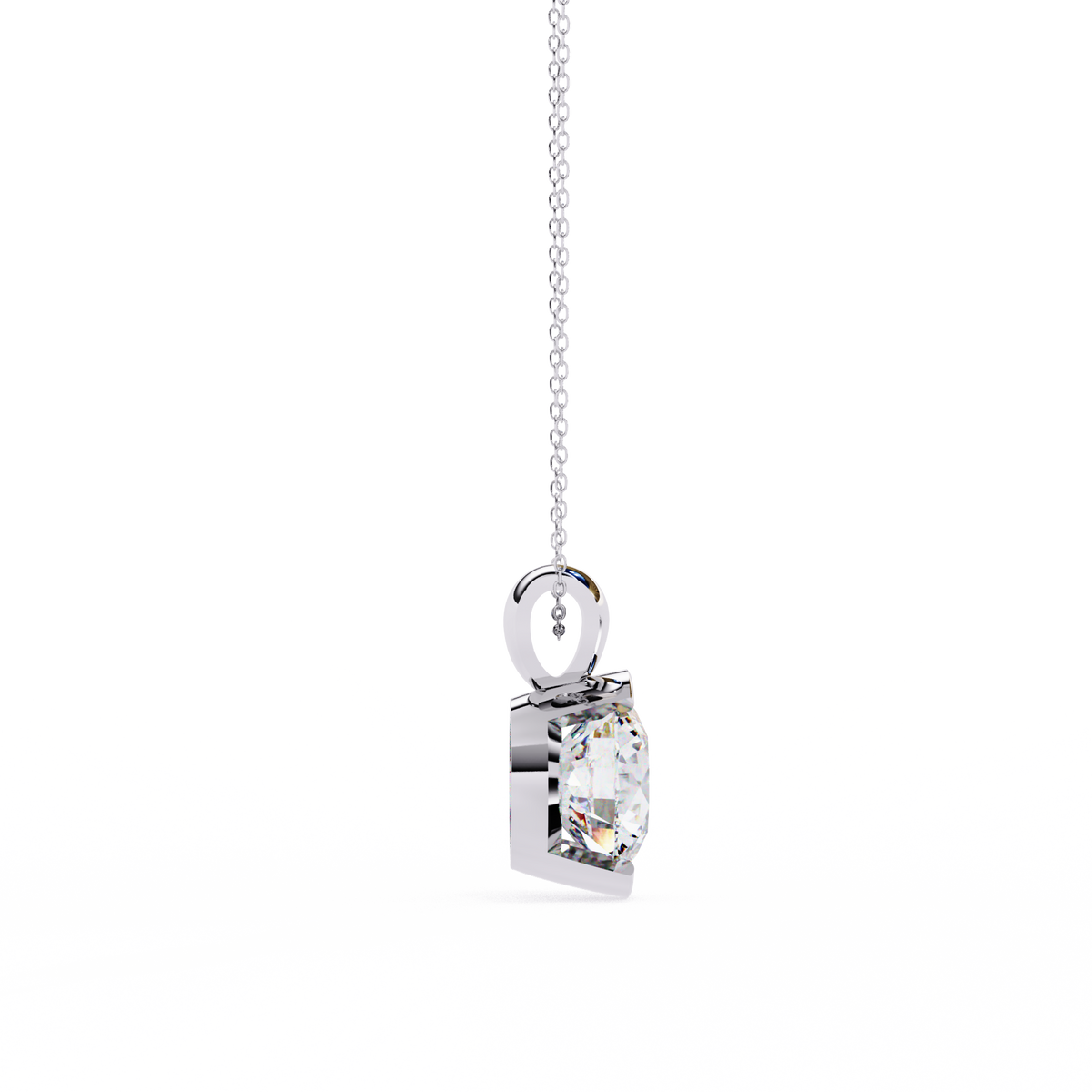 Contemporary Round Moissanite Diamond Solitaire Partial Bezel Set Pendant - View 4