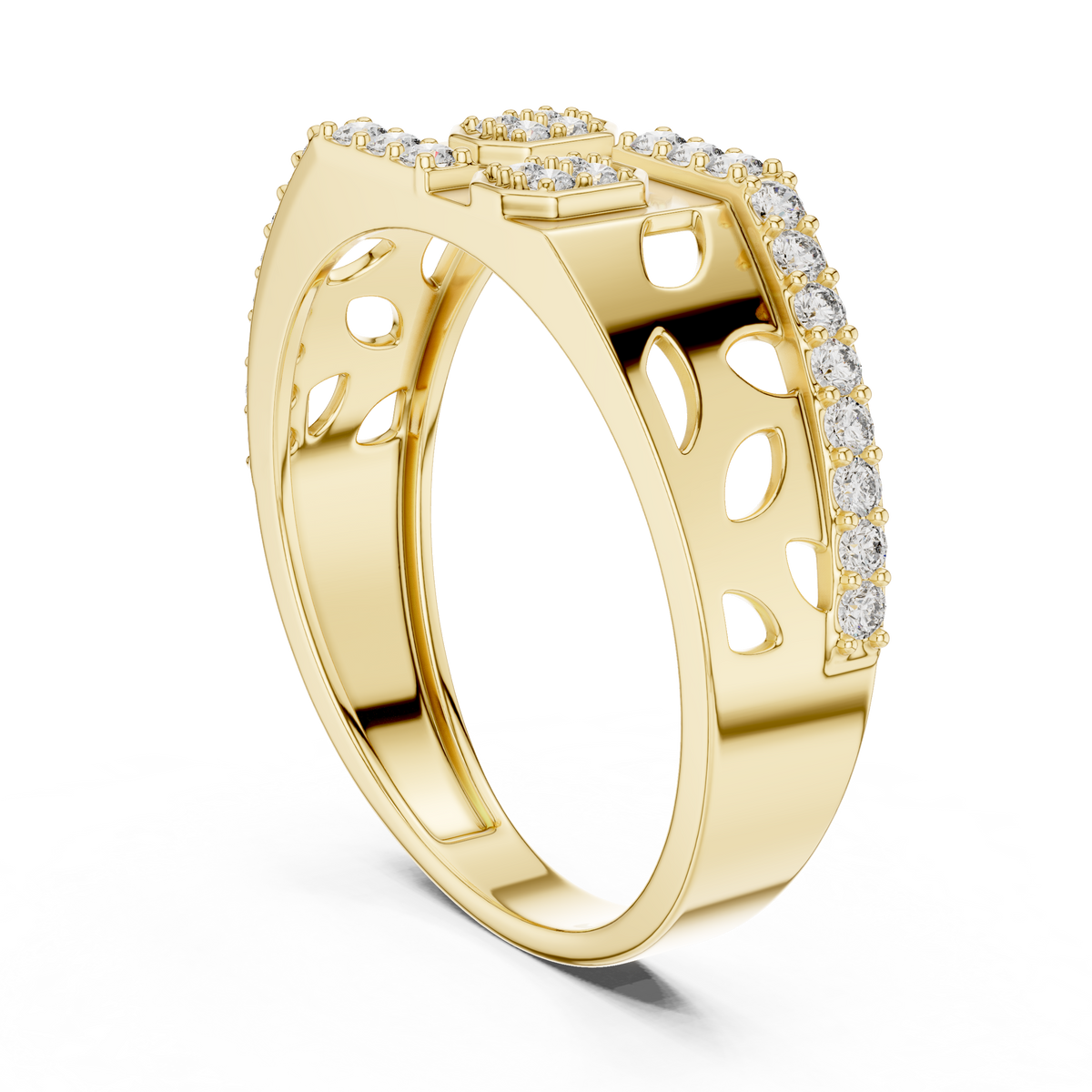 Round Cut Lab Grown Diamond Men's Organic Openwork Cutout Architectural Wedding Ring - View 7