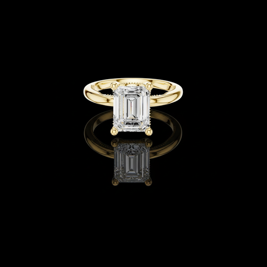 Emerald Cut Hidden Halo Moissanite Diamond Solitaire Engagement Ring
