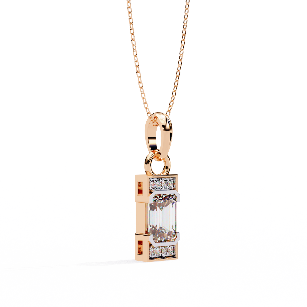 Emerald Cut Solitaire Pendant with Center Lab Grown Diamond - View 7