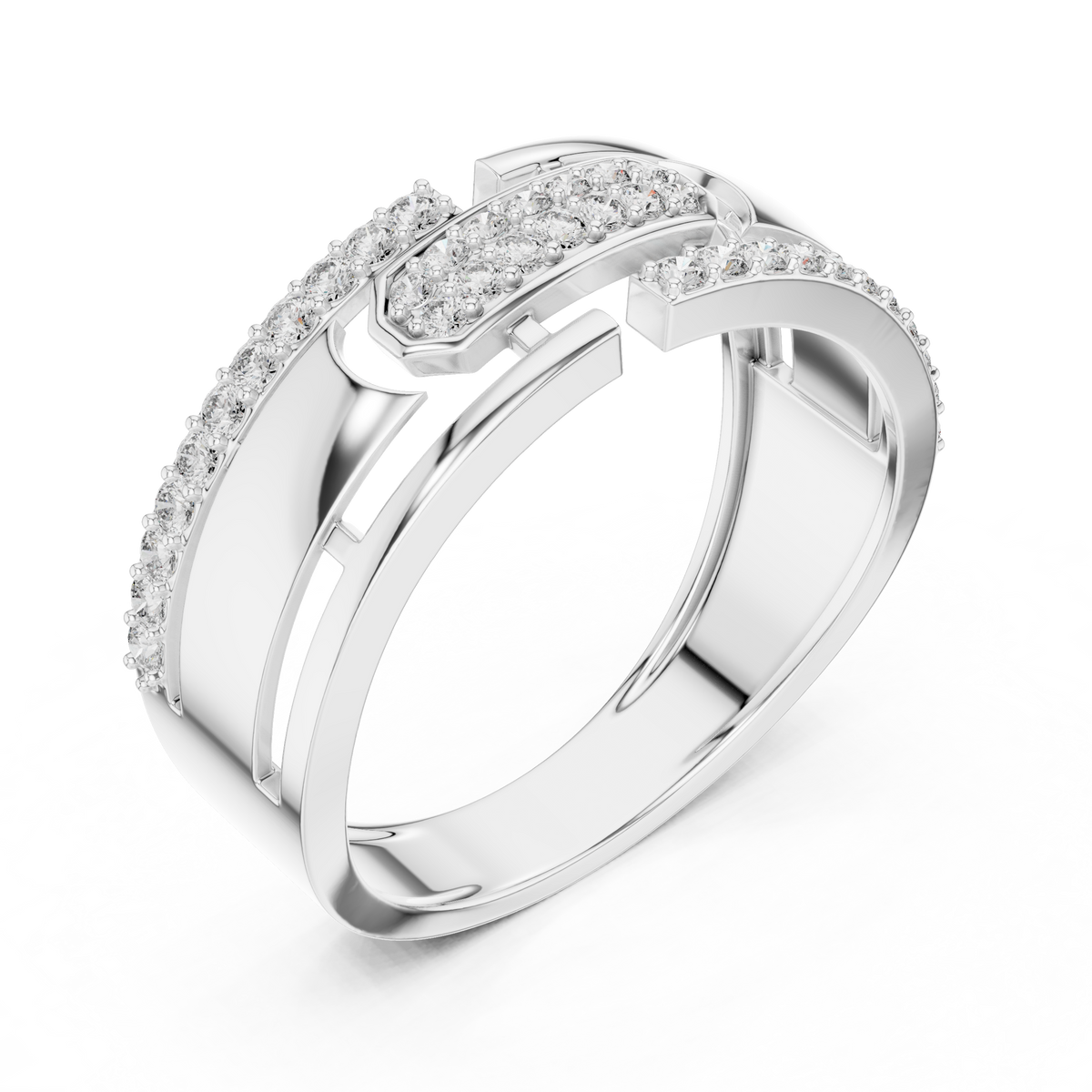 Round Cut Moissanite Diamond Men's Center Plate Pave Gold Statement Band - View 6