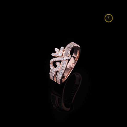 Floral Bypass Baguette and Round Moissanite Diamond Engagement Band - View 2