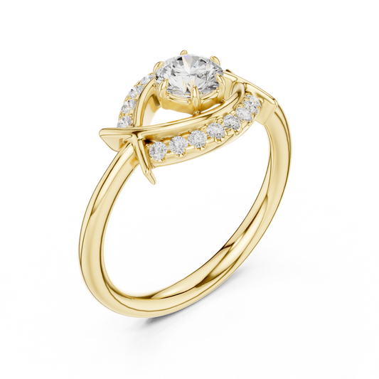 Evil Eye Round Cut Lab Diamond Pave Engagement Ring - View 2