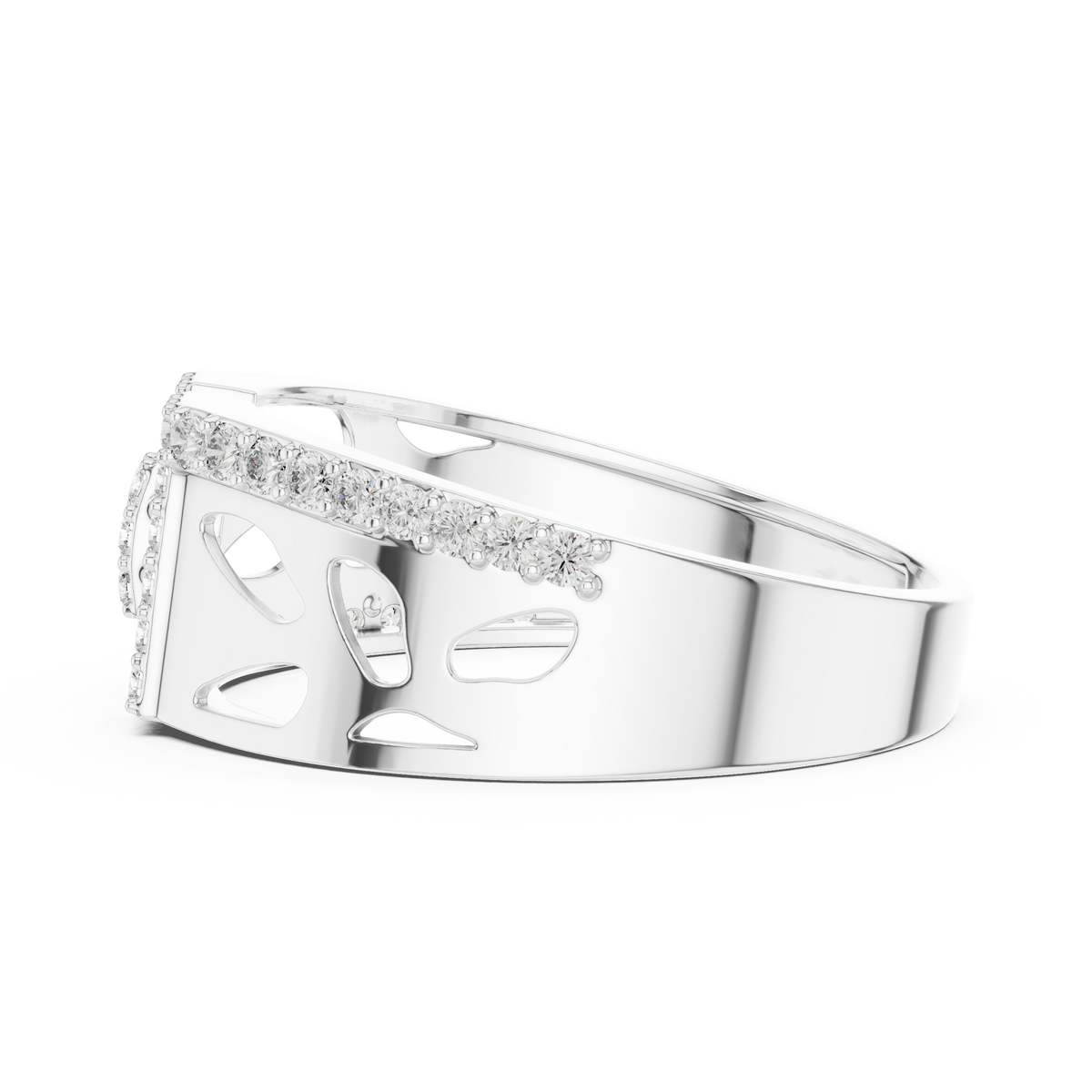 Round Cut Lab Grown Diamond Men's Openwork Floating Bridge Gold Band - View 12