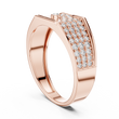 Round Cut Moissanite Diamond Men's Asymmetric Curved Pave Gold Signet Ring - View 8
