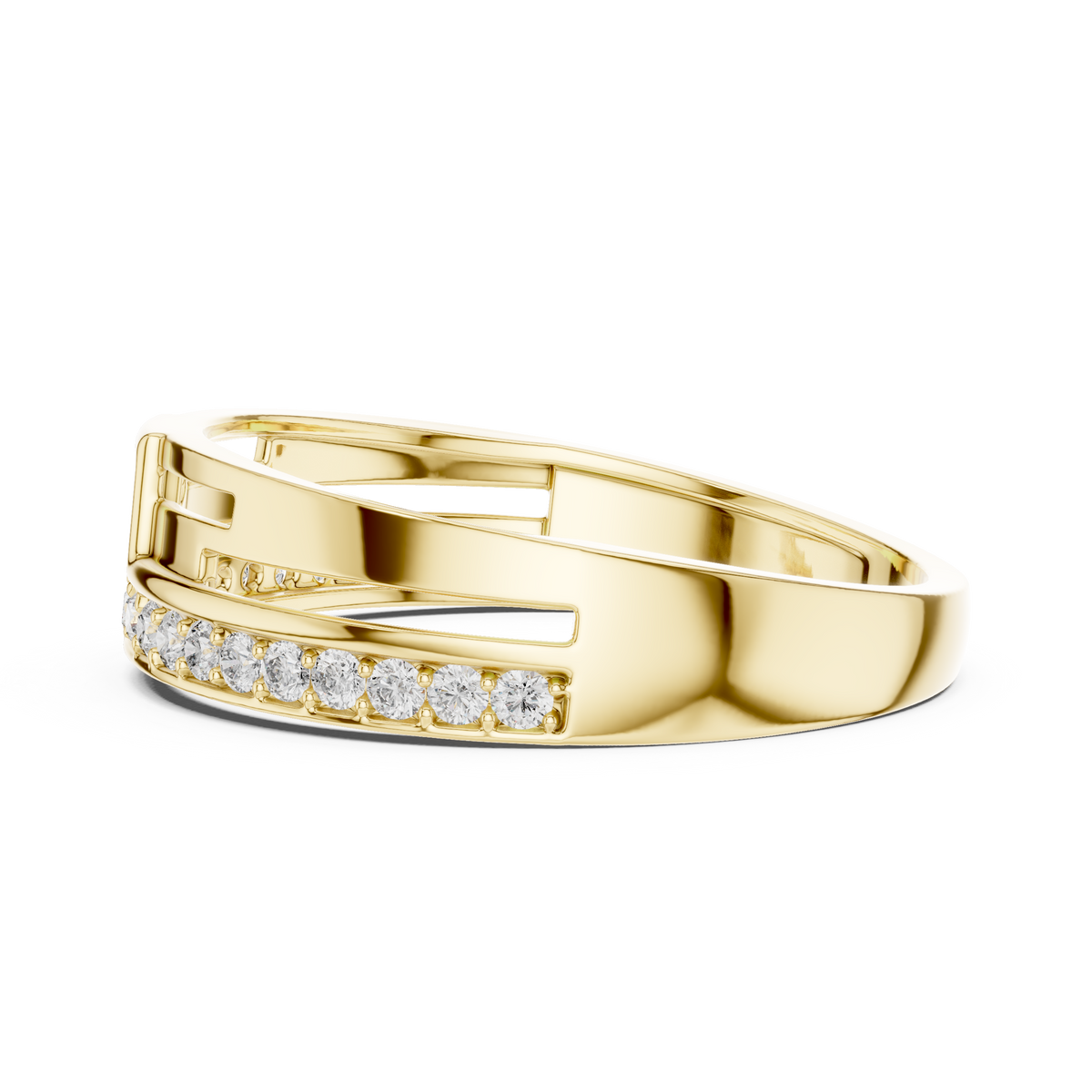 Round Cut Lab Grown Diamond Men's Square Cluster Pave Border Gold Band - View 10