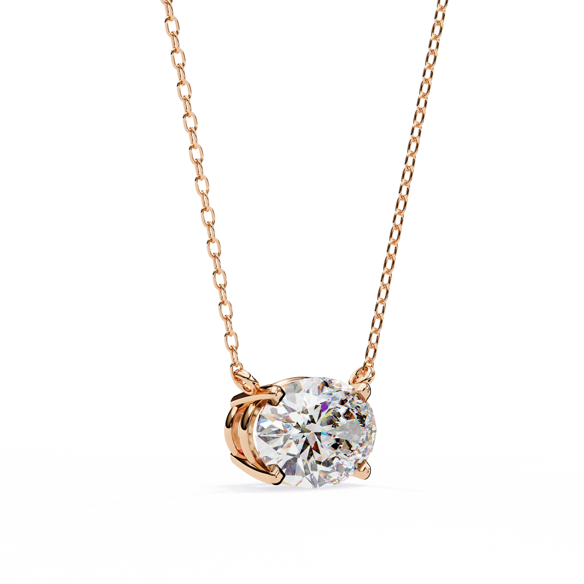 Oval Moissanite Diamond Solitaire Pendant with Four Prong Side Loops Pendant - View 6