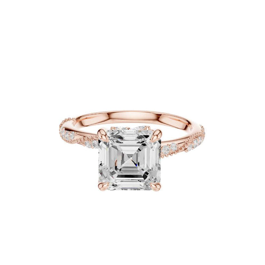 Asscher Cut Moissanite Diamond Pave Setting Engagement Ring - View 2