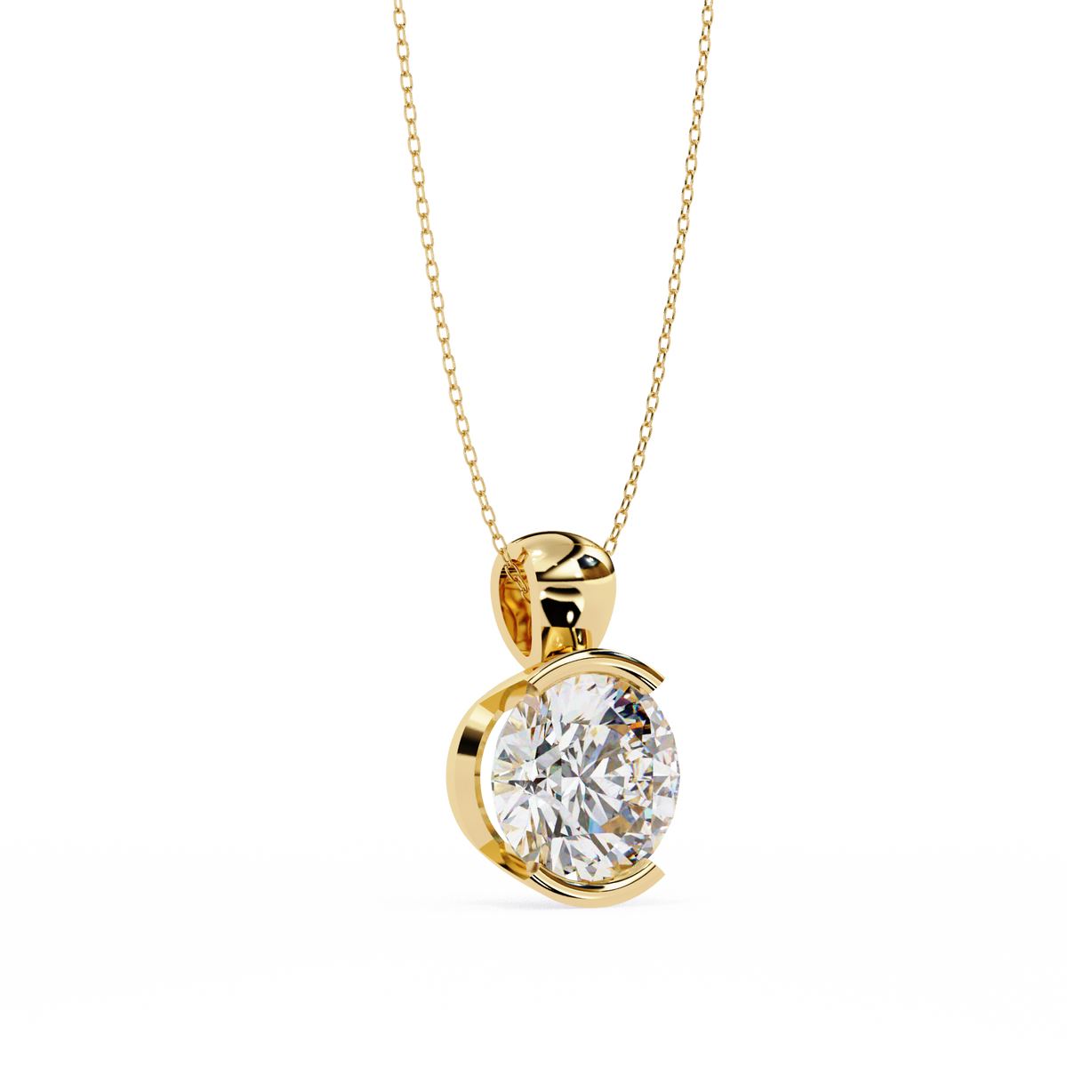 Contemporary Round Moissanite Diamond Solitaire Partial Bezel Set Pendant - View 5