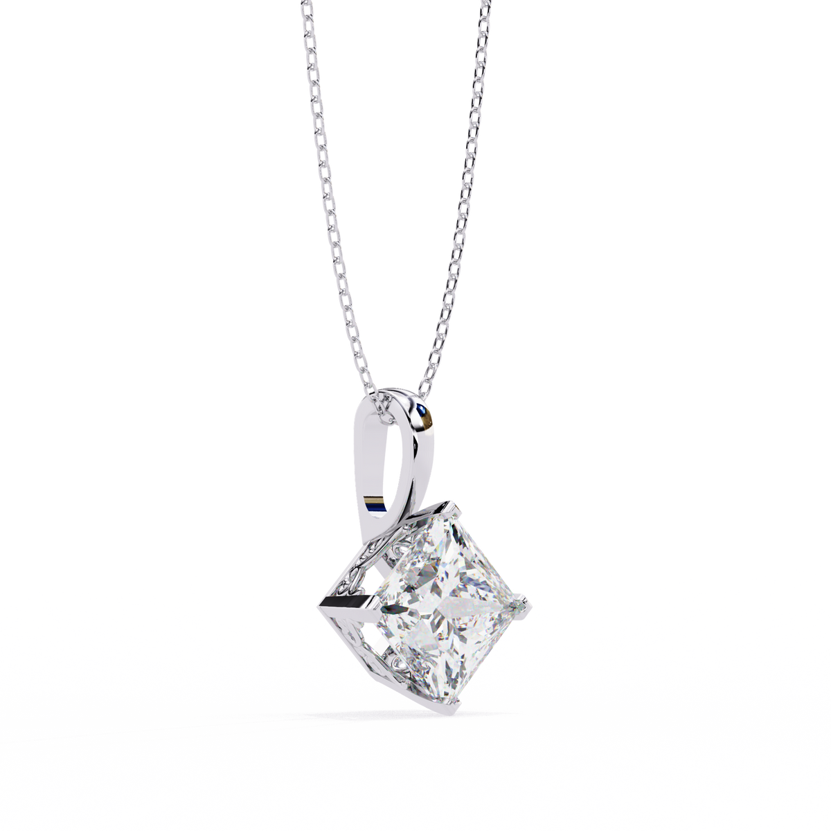 Contemporary Orientated Princess Lab Grown Diamond V Prong Pendant - View 7