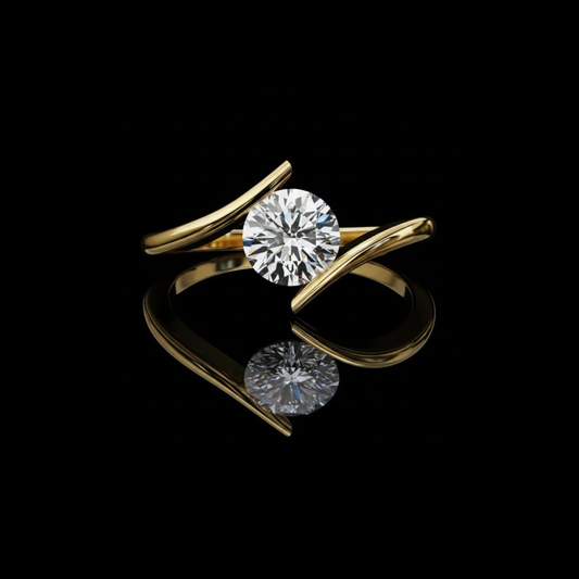 Unique Round Cut Moissanite Diamond Bypass Band Solitaire Ring