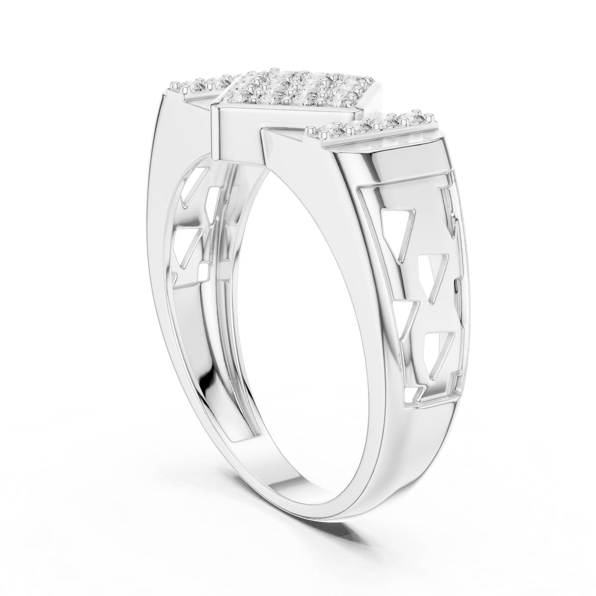 Round Cut Lab Grown Diamond Men's Architectural Vertical Pave Pillar Wedding Ring - View 9