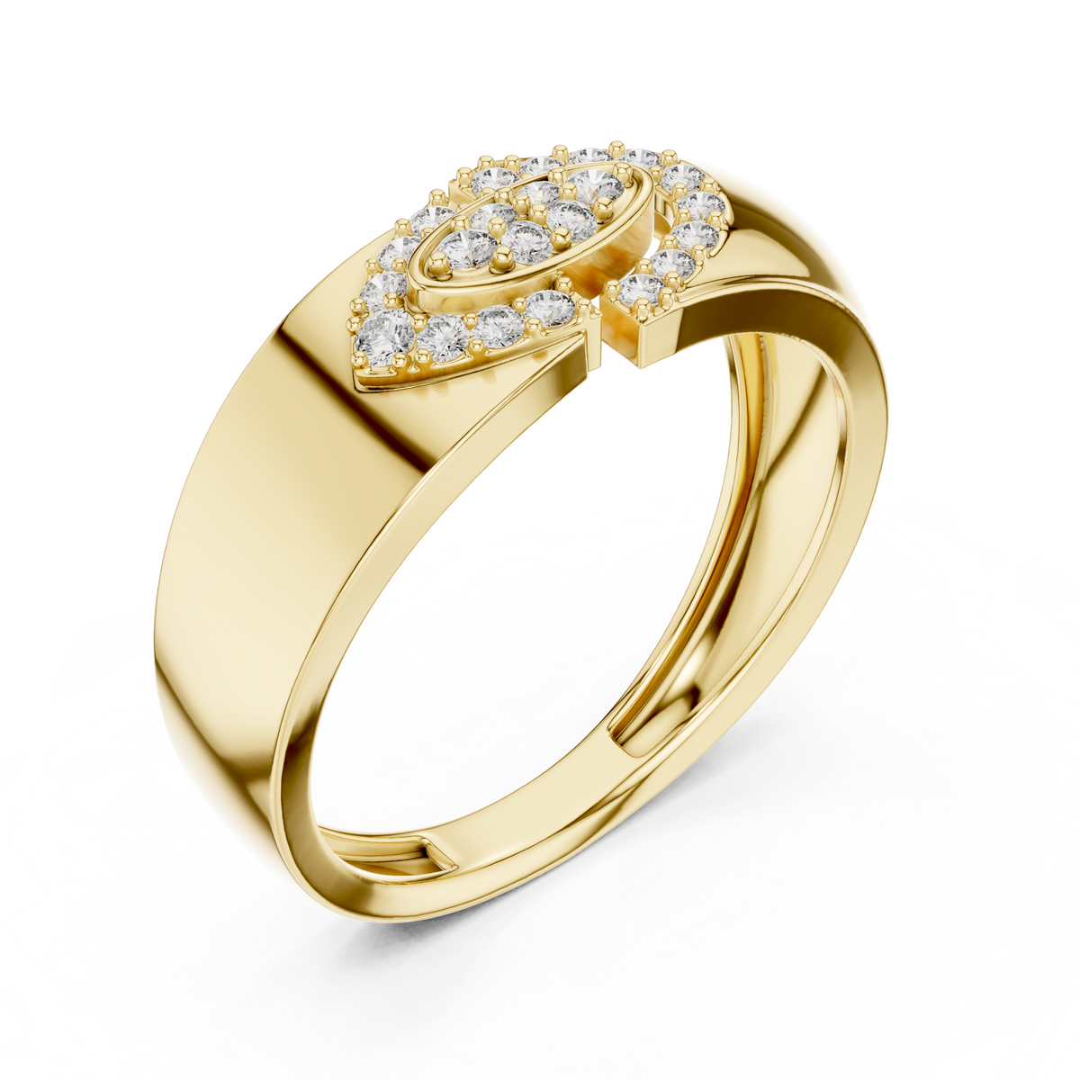 Round Cut Lab Grown Diamond Men's Modern Split Link Pave Gold Engagement Ring - View 4