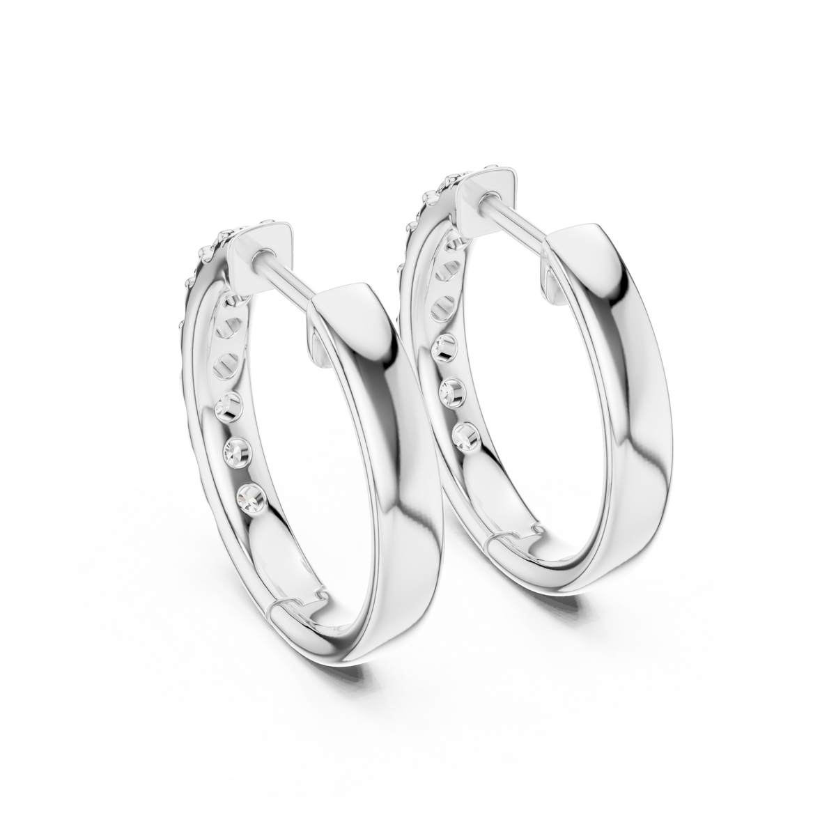 Single Row Shared Prong Round Moissanite Diamond Huggie Hoop Earrings - View 12