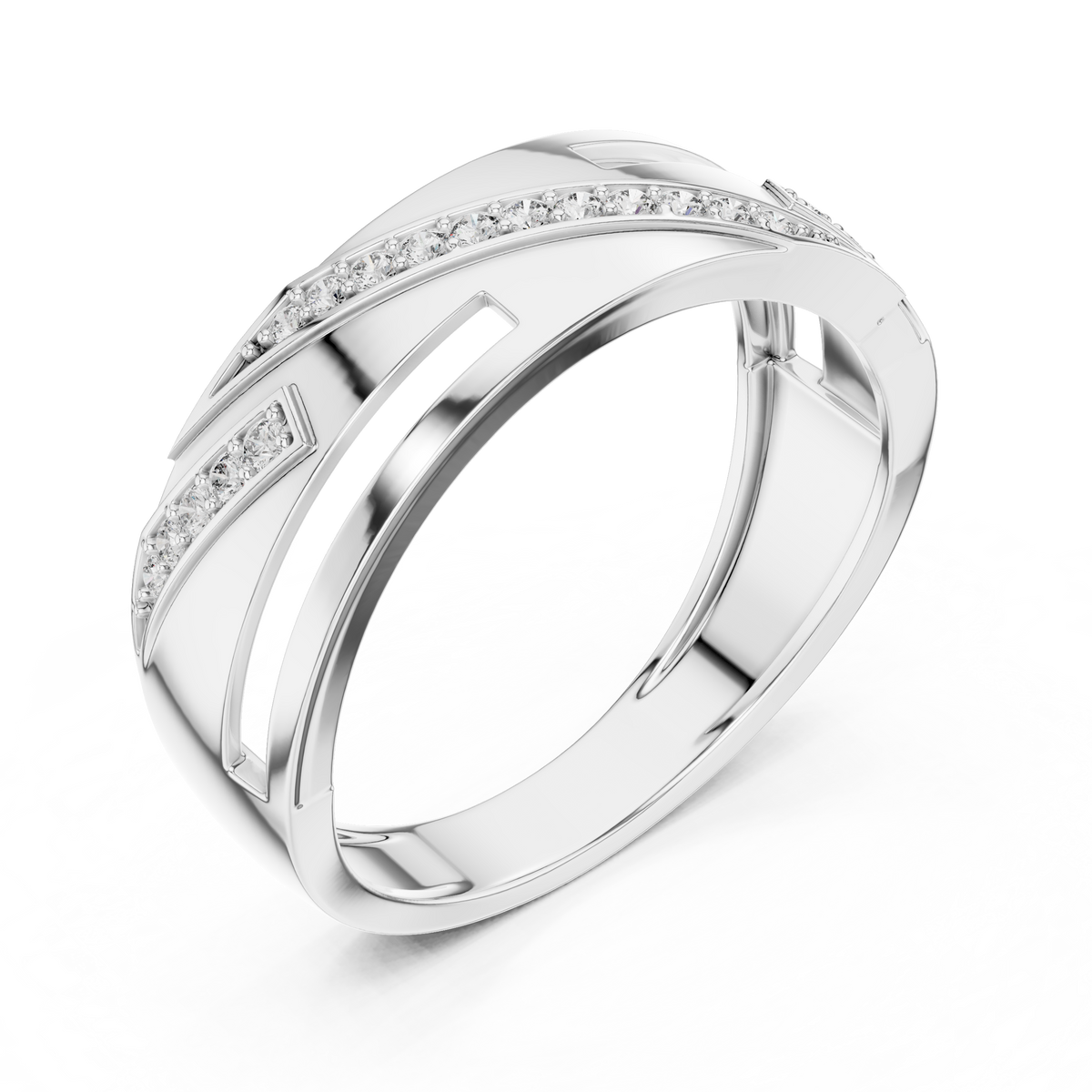 Round Cut Moissanite Diamond Men's Unique Architectural Bypass Engagement Ring - View 6