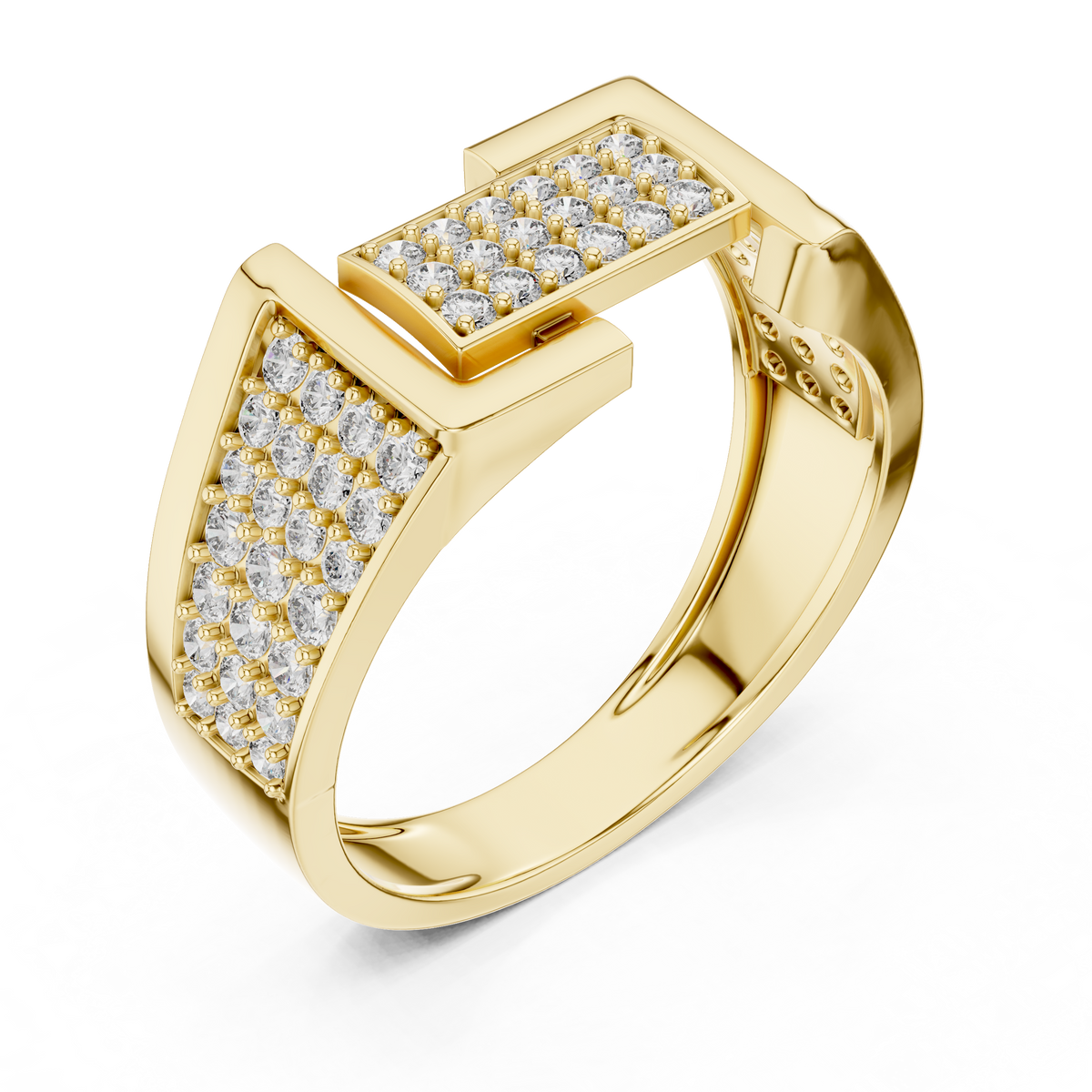Round Cut Moissanite Diamond Men's Rectangular Center Pave Statement Band - View 4