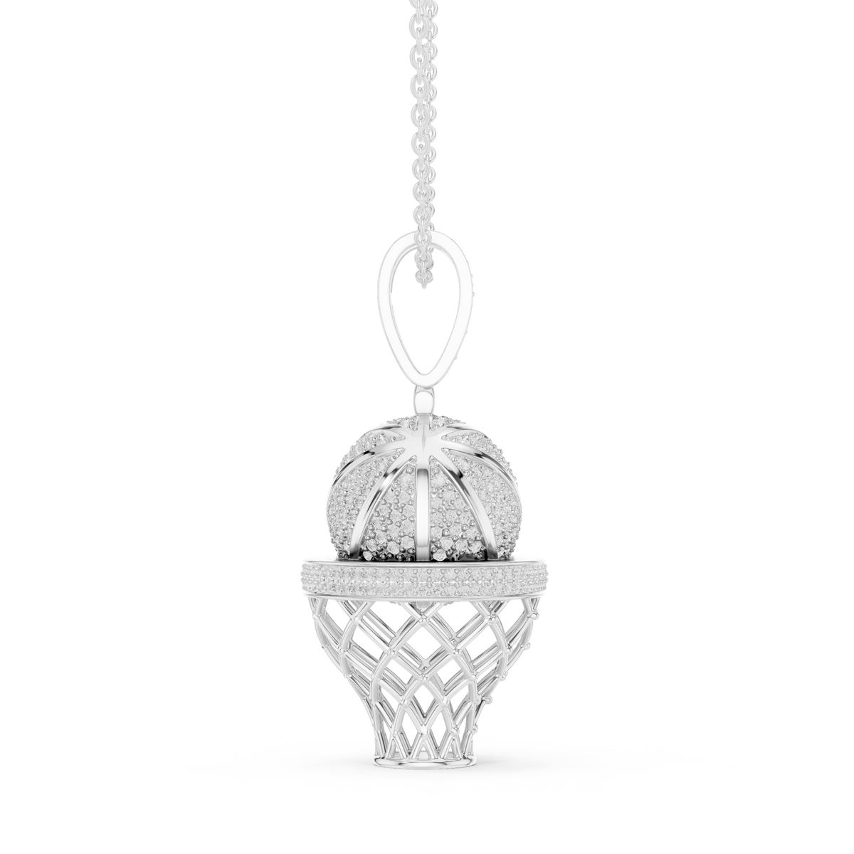 Sports Theme Ball Motif Charm Pendant with Round Moissanite Diamond - View 9
