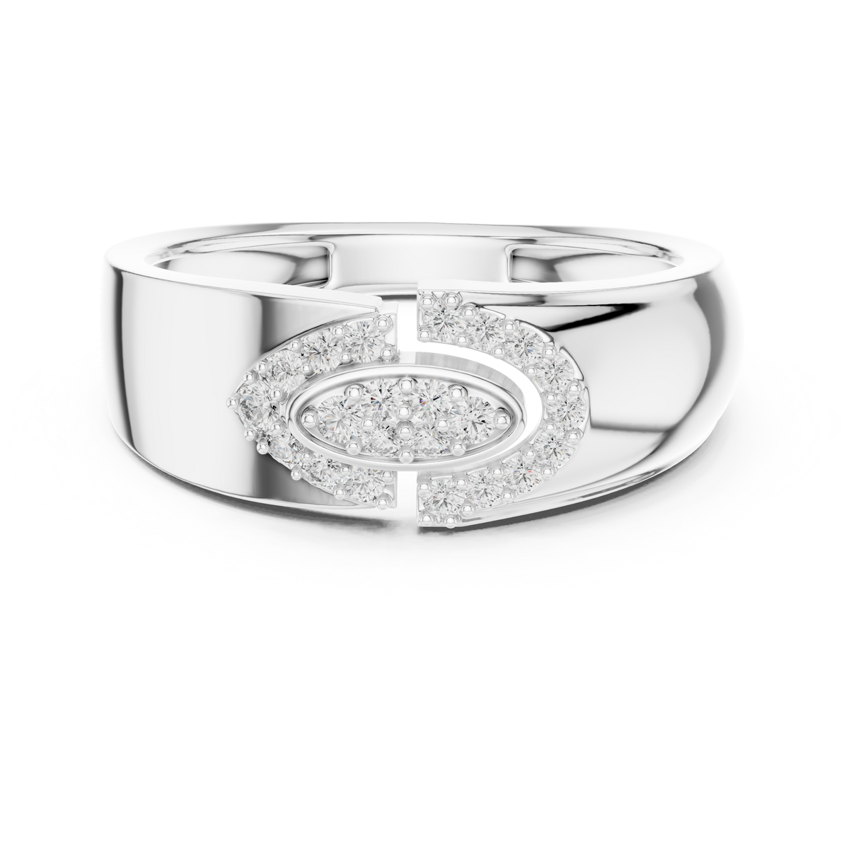 Round Cut Lab Grown Diamond Men's Modern Split Link Pave Gold Engagement Ring - View 3