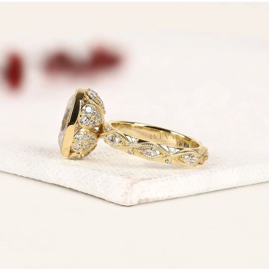 Oval Cut Lab Halo Diamond Engagement Ring with Pavé Band - View 2