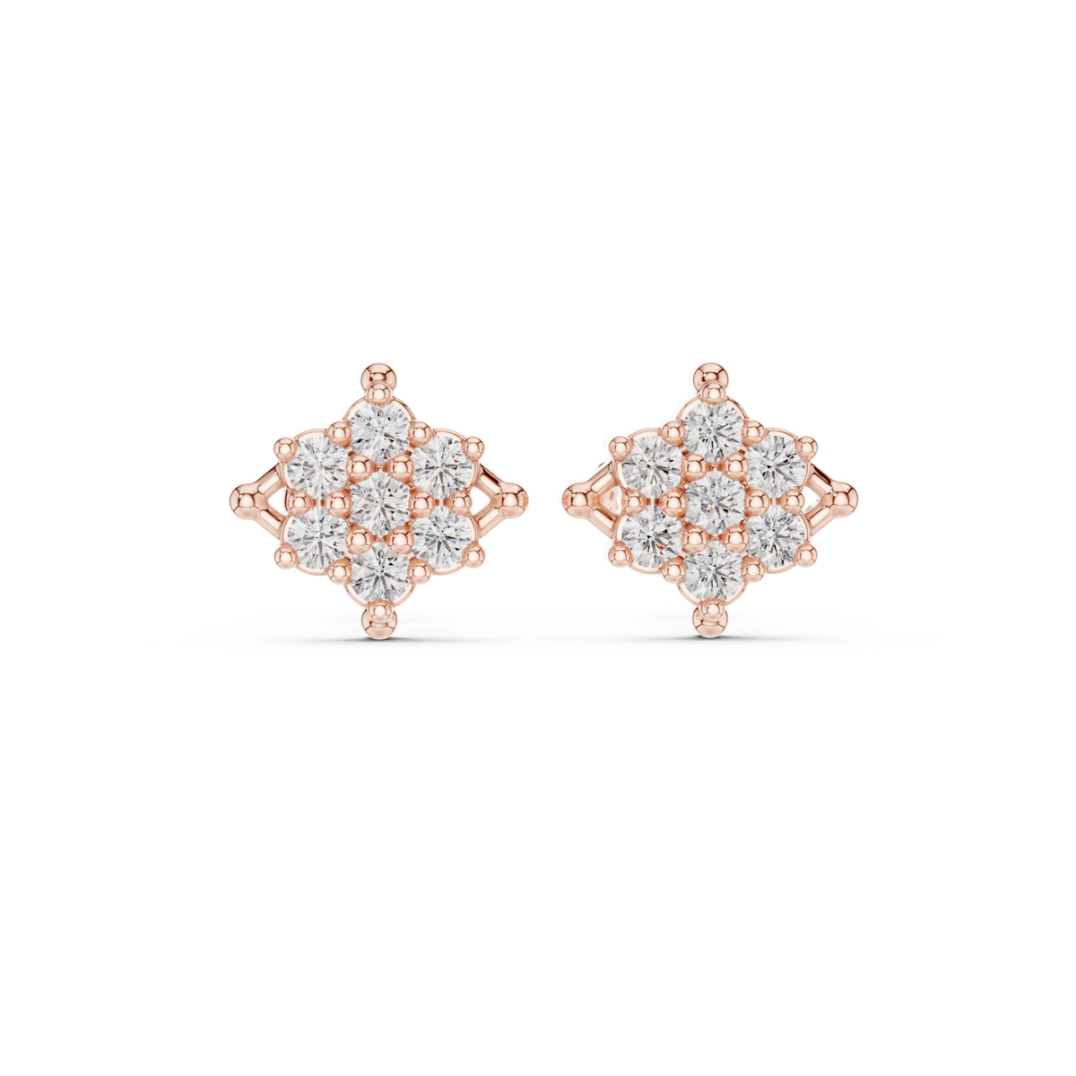 Elegant Round Lab Diamond Cluster Stud Earrings with Round Floral Inspired Design - View 2
