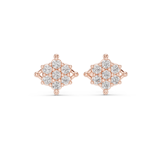 Elegant Round Lab Diamond Cluster Stud Earrings with Round Floral Inspired Design - View 2