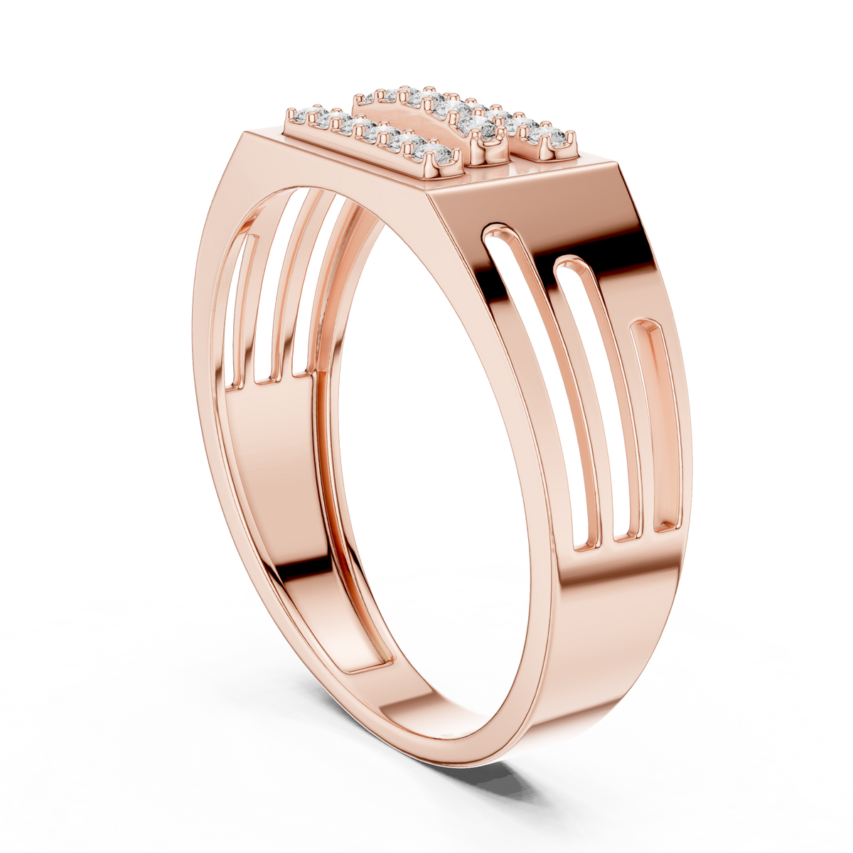 Round Cut Lab Grown Diamond Men's Architectural Side Cutout Statement Band - View 8