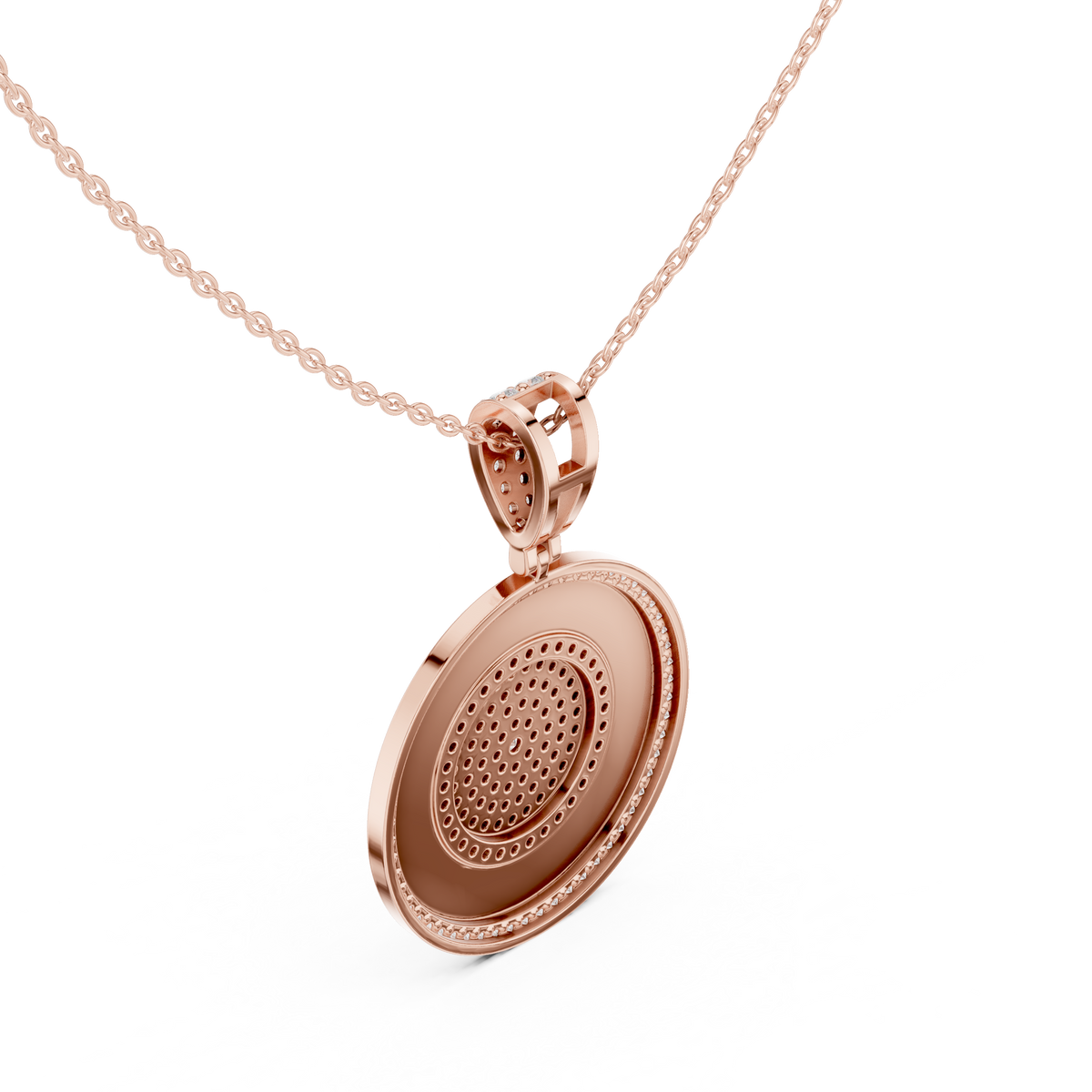 Circular Maze Motif Statement Charm Pendant Round Moissanite Diamond - View 8
