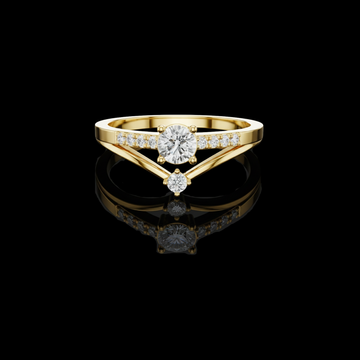 Round Cut Lab Diamond Chevron Engagement Ring