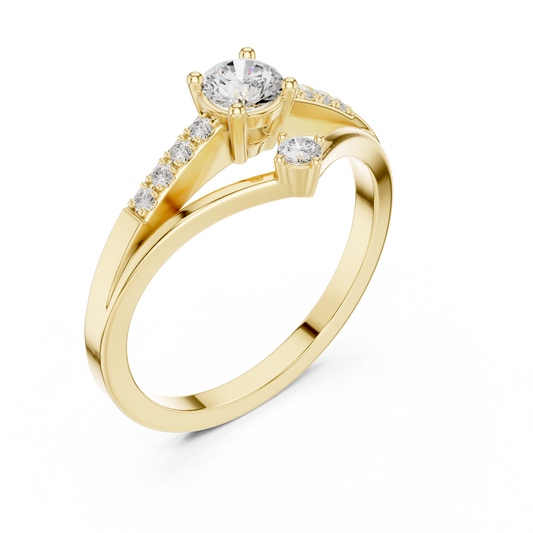Round Cut Moissanite Diamond Chevron Engagement Ring - View 2