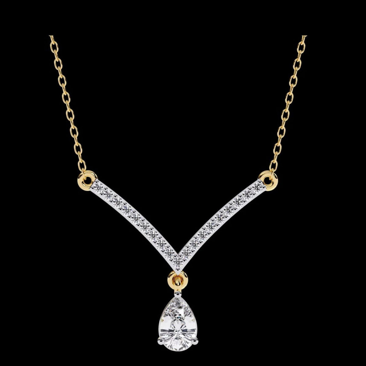 V Curved Chevron Pear Moissanite Diamond Drop Necklace