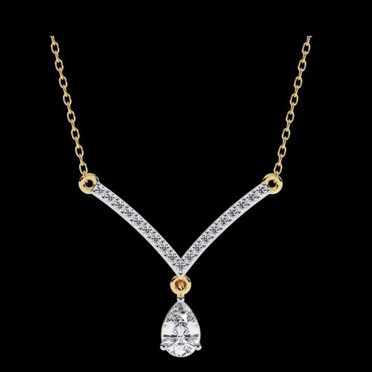 V Curved Chevron Pear Moissanite Diamond Drop Necklace
