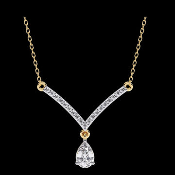 V Curved Chevron Pear Lab Grown Diamond Drop Necklace