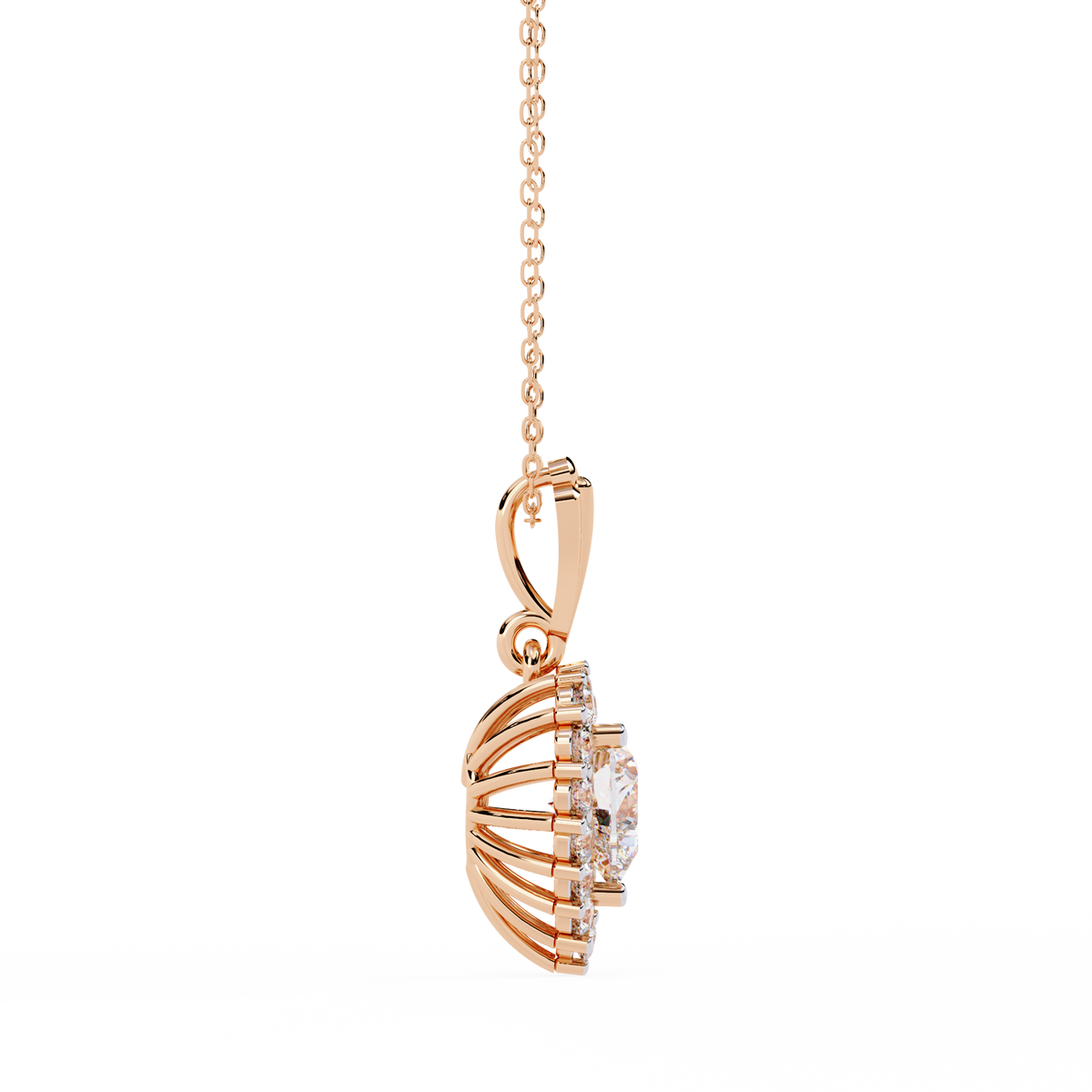 Heart Shape Lab Grown Diamond Halo Pendant Necklace - View 3