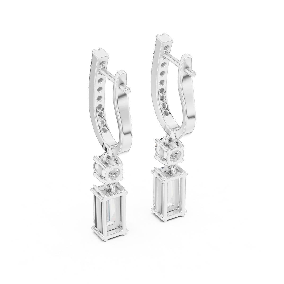 Lab Grown Diamond Baguette Geometric Pendant Hoop Earrings - View 11