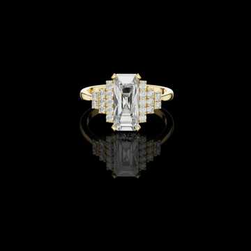 Emerald Cut Lab Diamond Wedding Ring With Round Side Stone