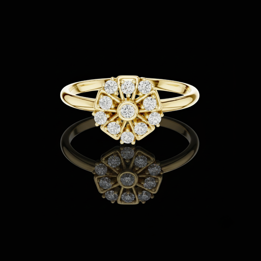 Round Lab Diamond Geometric Floral Cluster Promise Ring
