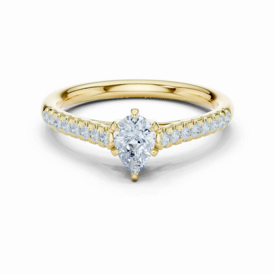 Pear Cut Moissanite Diamond Solitaire Engagement Ring With Pave Band - View 2