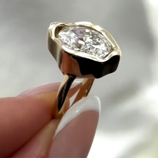 Oval Cut Moissanite Diamond molten bezel Solitaire Ring - View 2