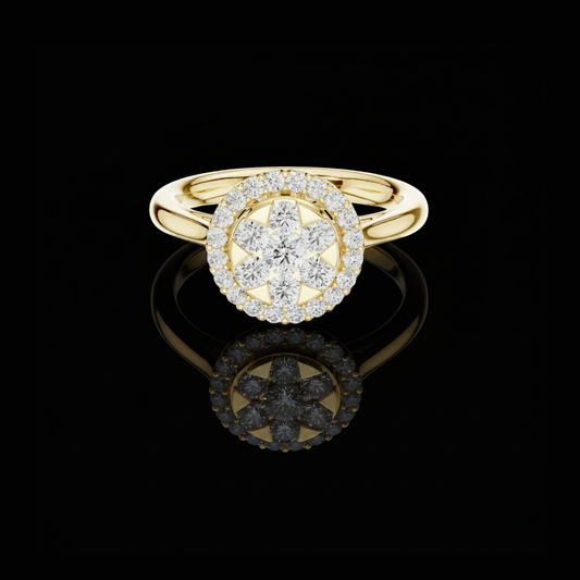 Round Moissanite Diamond Floral Halo Engagement Ring